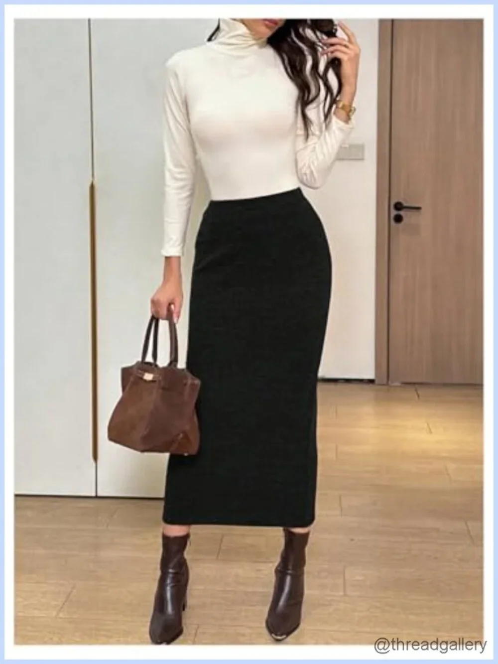 Women's Knit Pencil Skirt High Waisted Elastic Long Fall Winter